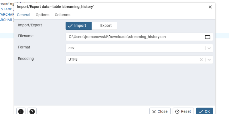 CSV-Datei in Ihre Tabelle importieren