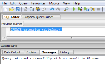 Aktivieren der tablefunc-Erweiterung mit SQL-Befehl, postgresql Pivot-Tabelle